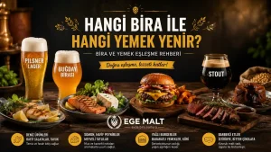 IPA, Pilsner, Buğday ve Stout biraların yemeklerle eşleştirilmesini gösteren bira ve yemek rehberi